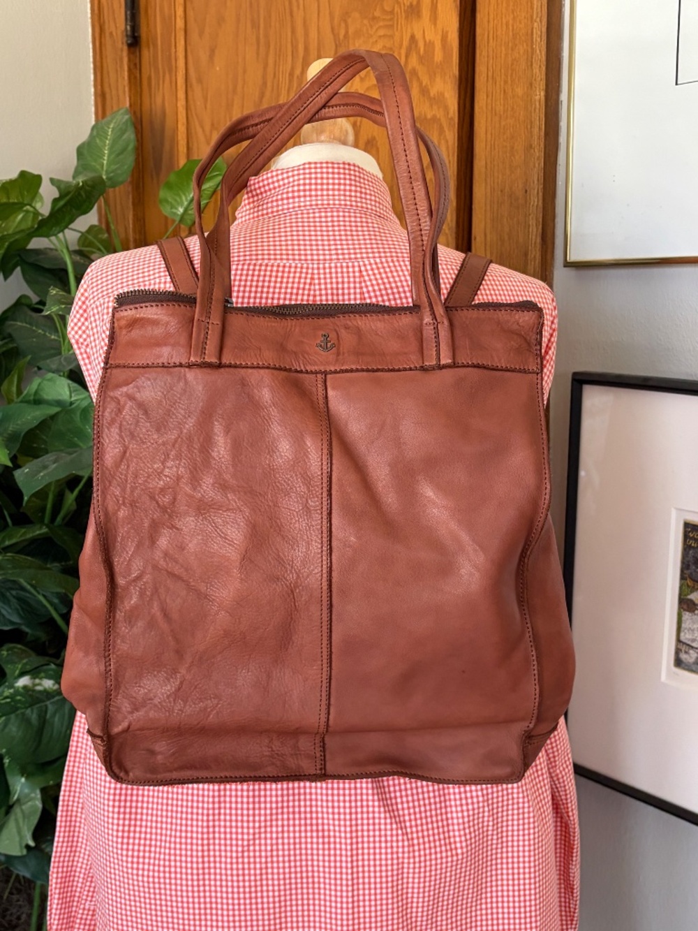 Harbour 2Nd Large ALL Leather Convertible Backpack Tote Travel Laptop Cognac  